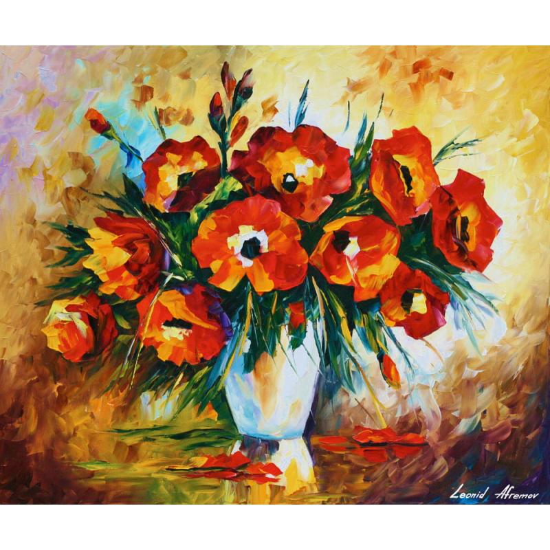 Gallery value USD7800 RED FLOWERS - PALETTE KNIFE Oil Painting On Canvas By Leonid Afremov